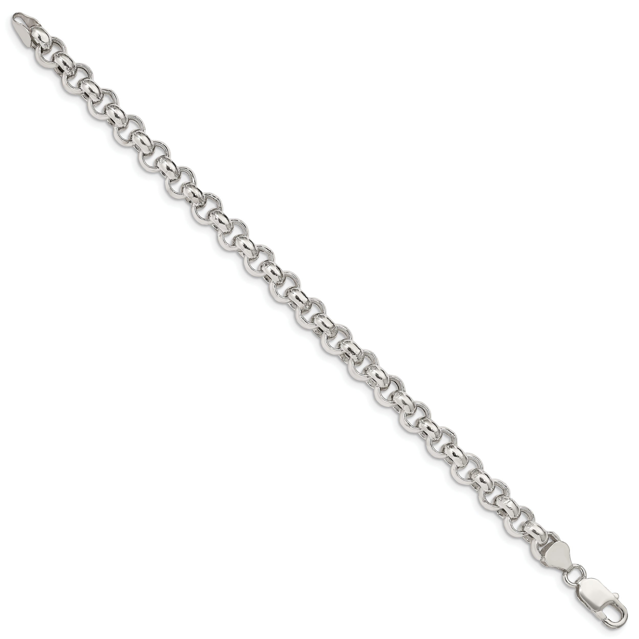 8 Inch Sterling Silver 7.75mm Semi-Solid Rolo Chain Bracelet