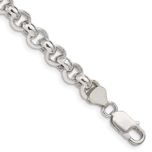 7 Inch Sterling Silver 7.75mm Semi-Solid Rolo Chain Bracelet
