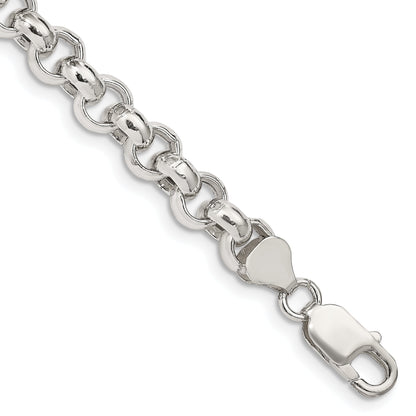 8 Inch Sterling Silver 7.75mm Semi-Solid Rolo Chain Bracelet