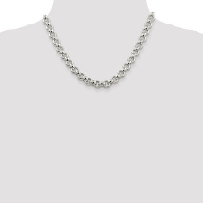 18 Inch Sterling Silver 9.5mm Semi-Solid Rolo Chain Necklace