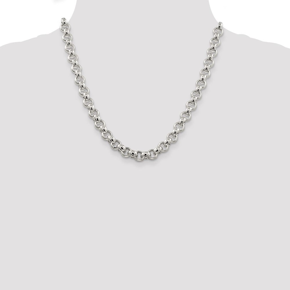 20 Inch Sterling Silver 9.5mm Semi-Solid Rolo Chain Necklace
