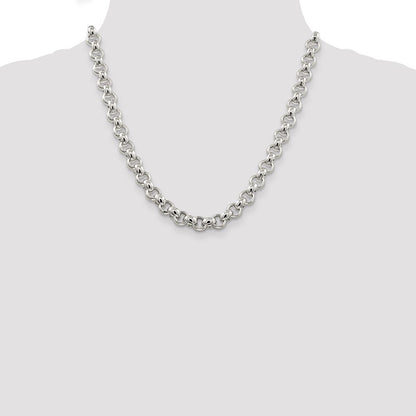 20 Inch Sterling Silver 9.5mm Semi-Solid Rolo Chain Necklace