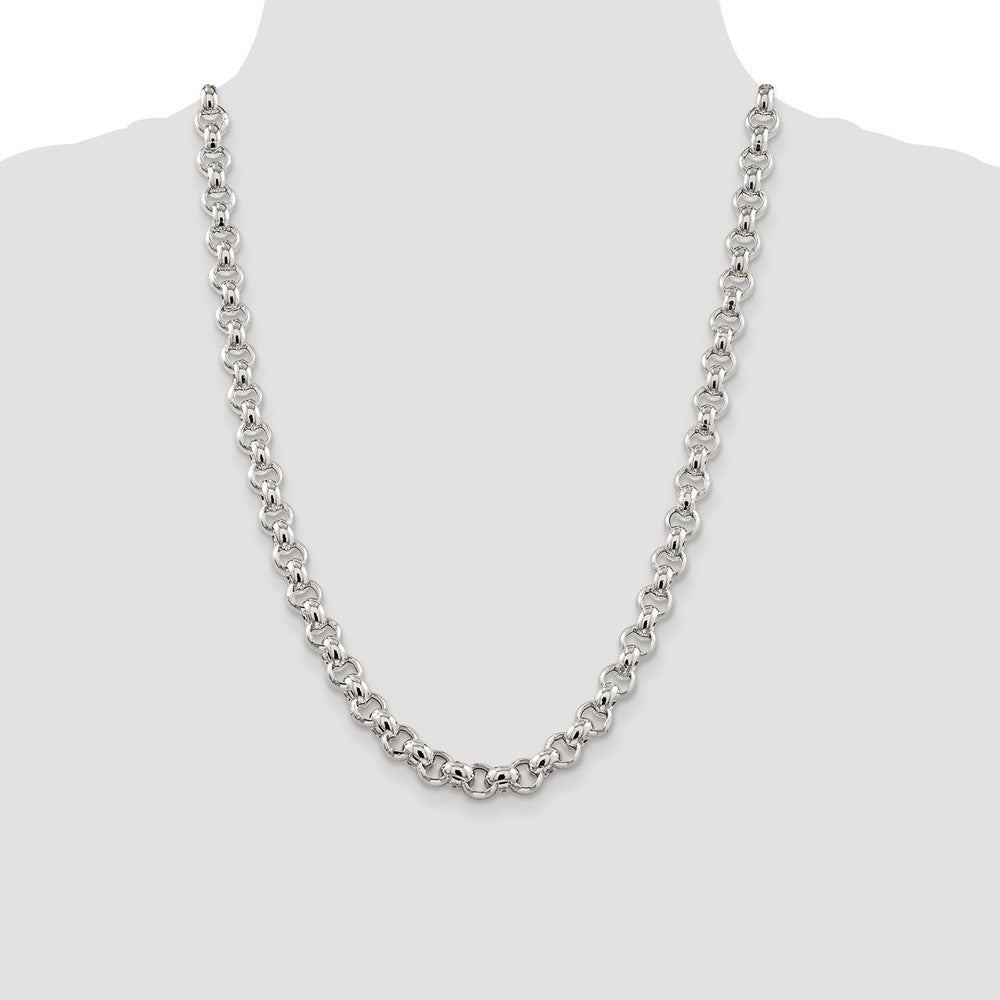24 Inch Sterling Silver 9.5mm Semi-Solid Rolo Chain Necklace