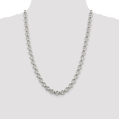 24 Inch Sterling Silver 9.5mm Semi-Solid Rolo Chain Necklace