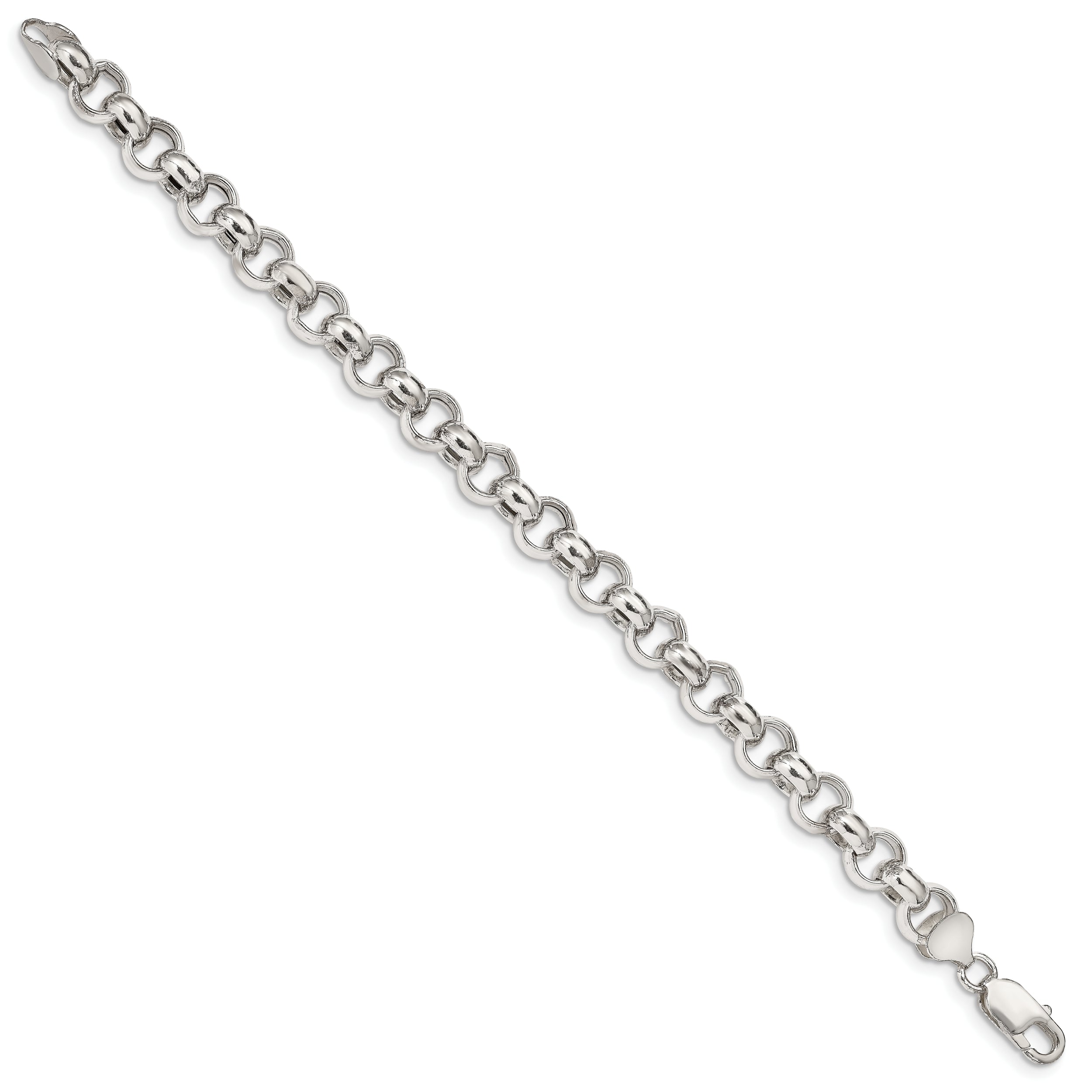 8.5 Inch Sterling Silver 9.5mm Semi-Solid Rolo Chain Bracelet