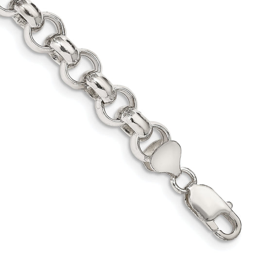 8.5 Inch Sterling Silver 9.5mm Semi-Solid Rolo Chain Bracelet