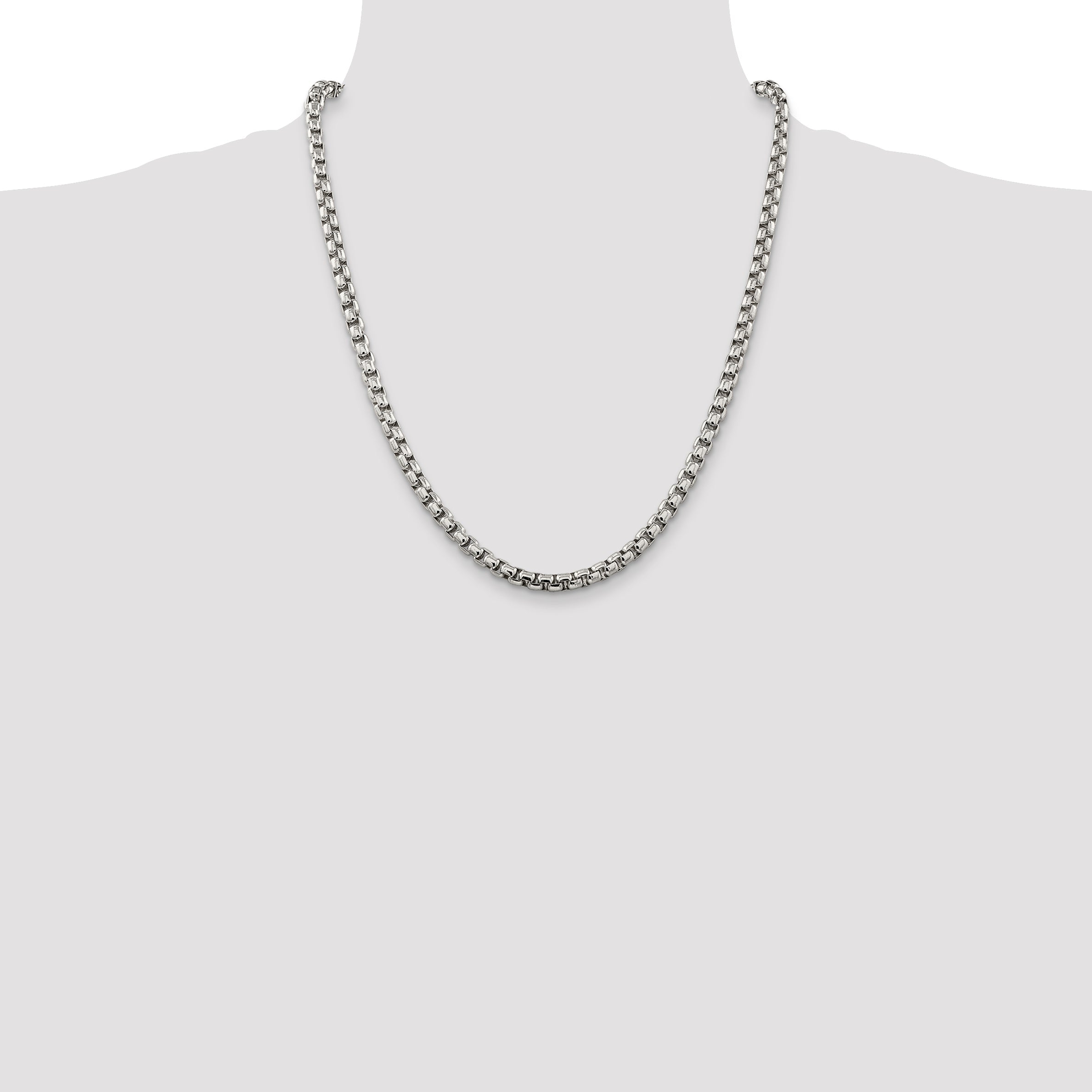 22 Inch Sterling Silver 5.2mm Round Box Chain Necklace