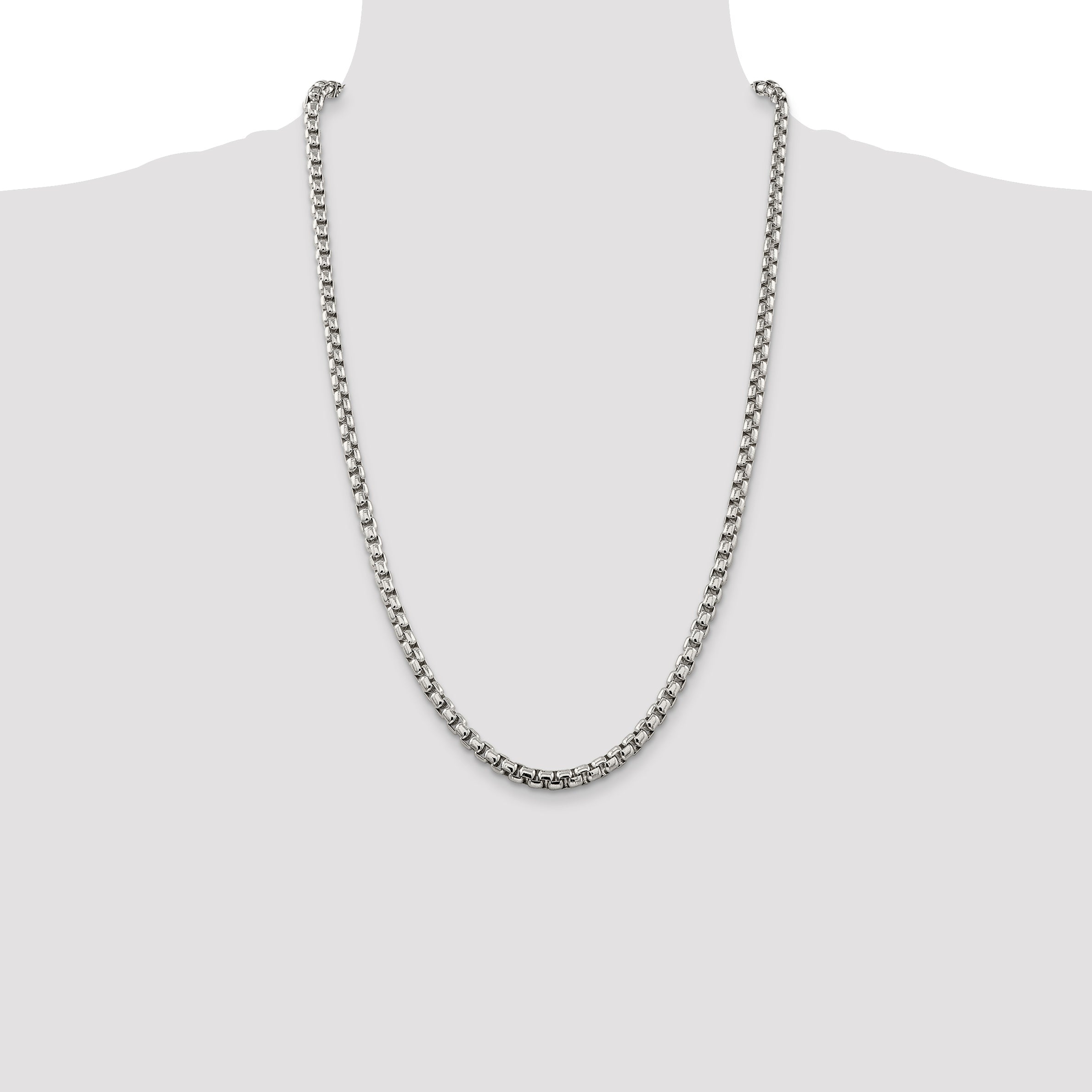 26 Inch Sterling Silver 5.2mm Round Box Chain Necklace