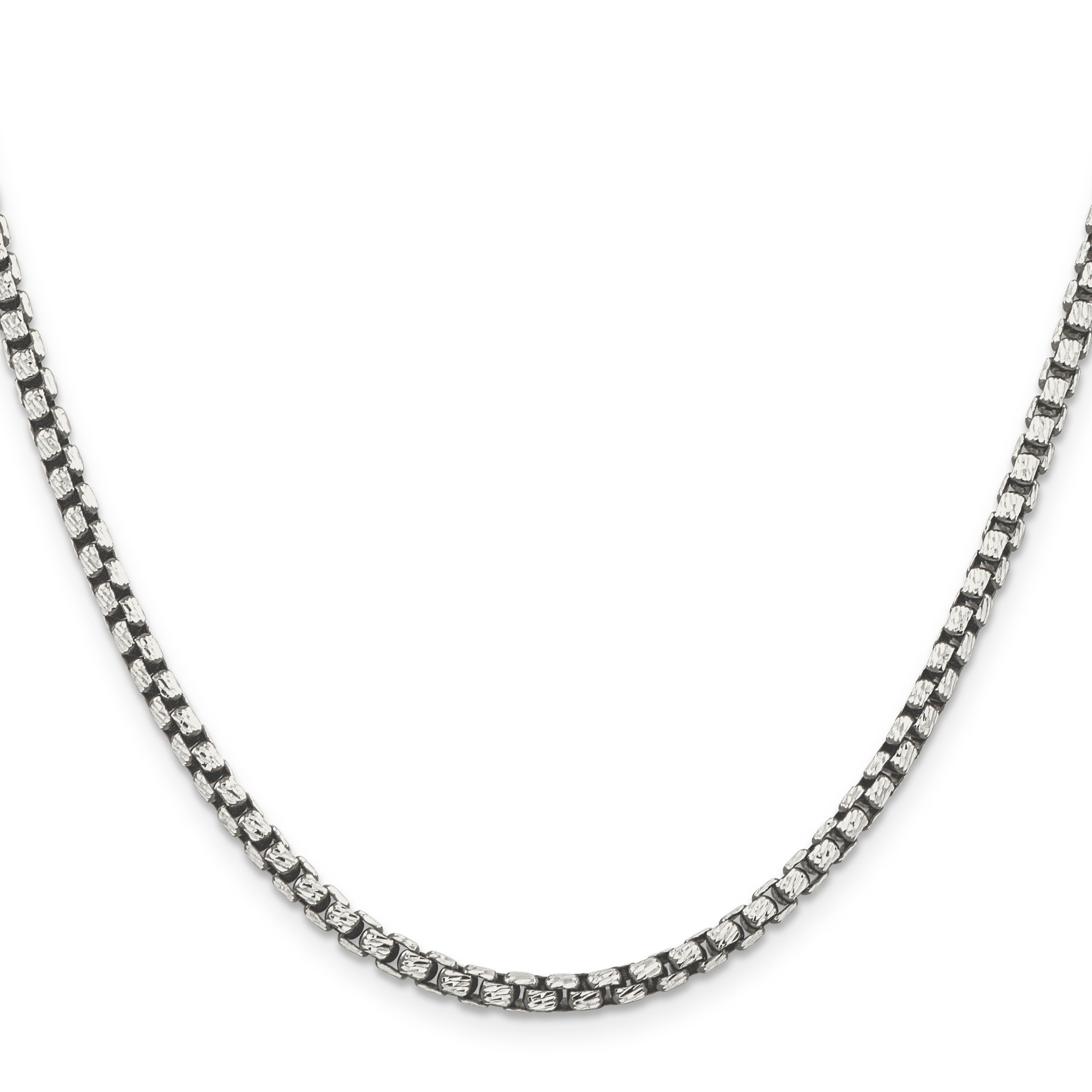 26 Inch Sterling Silver Antiqued 3.5mm D/C Round Box Chain Necklace
