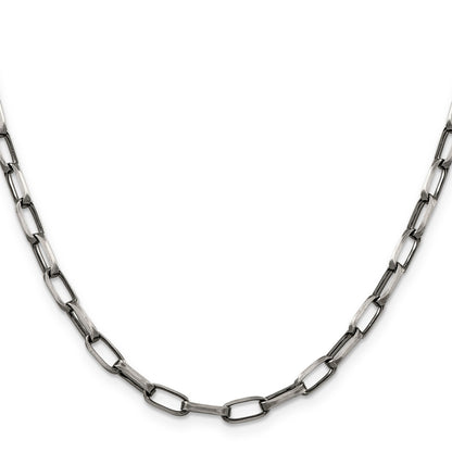 20 Inch Sterling Silver Antiqued 4.8mm Elongated Open Link Chain Necklace