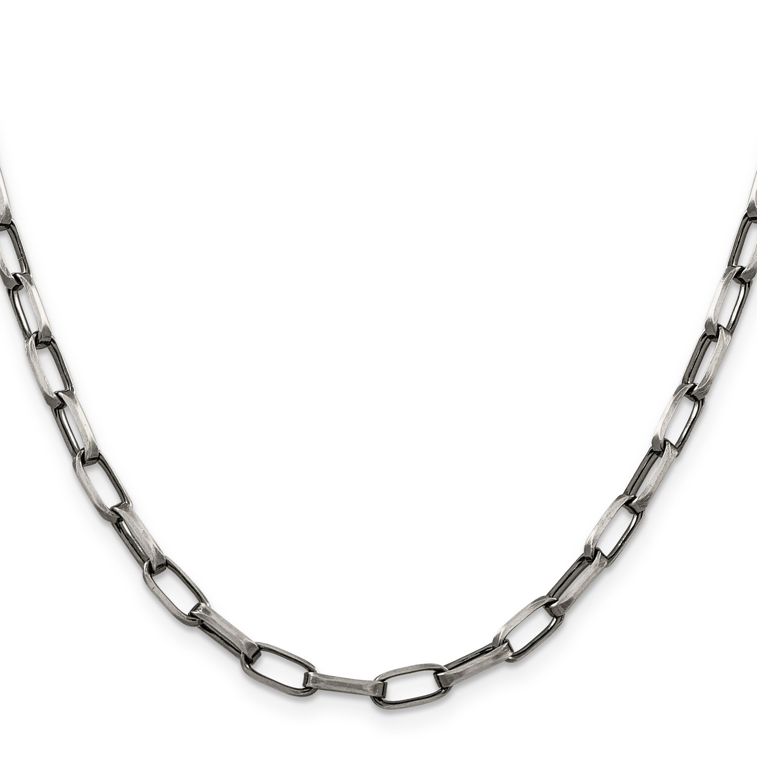 26 Inch Sterling Silver Antiqued 4.8mm Elongated Open Link Chain Necklace