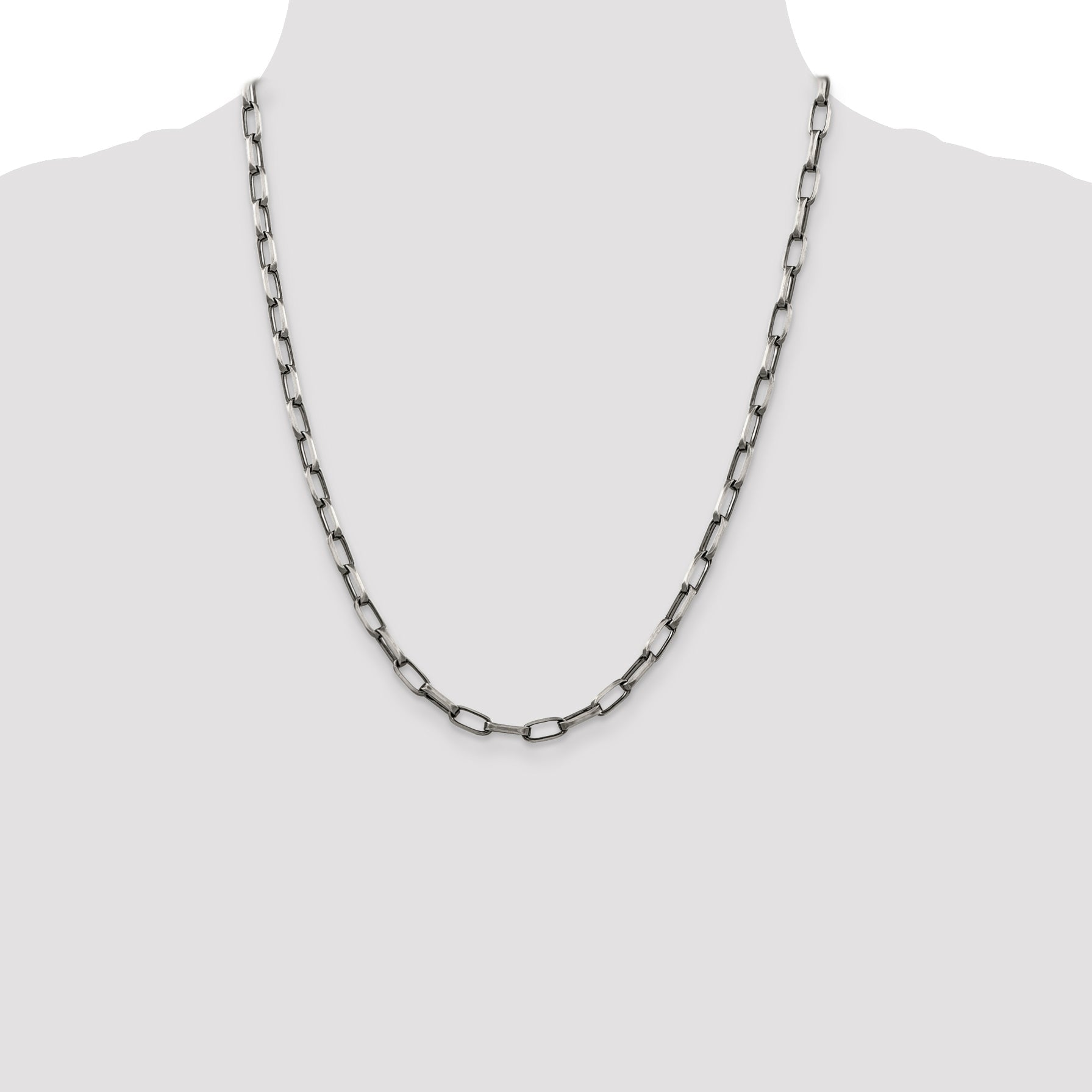 22 Inch Sterling Silver Antiqued 4.8mm Elongated Open Link Chain Necklace