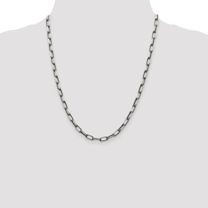 22 Inch Sterling Silver Antiqued 4.8mm Elongated Open Link Chain Necklace
