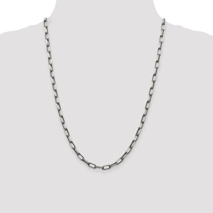 24 Inch Sterling Silver Antiqued 4.8mm Elongated Open Link Chain Necklace