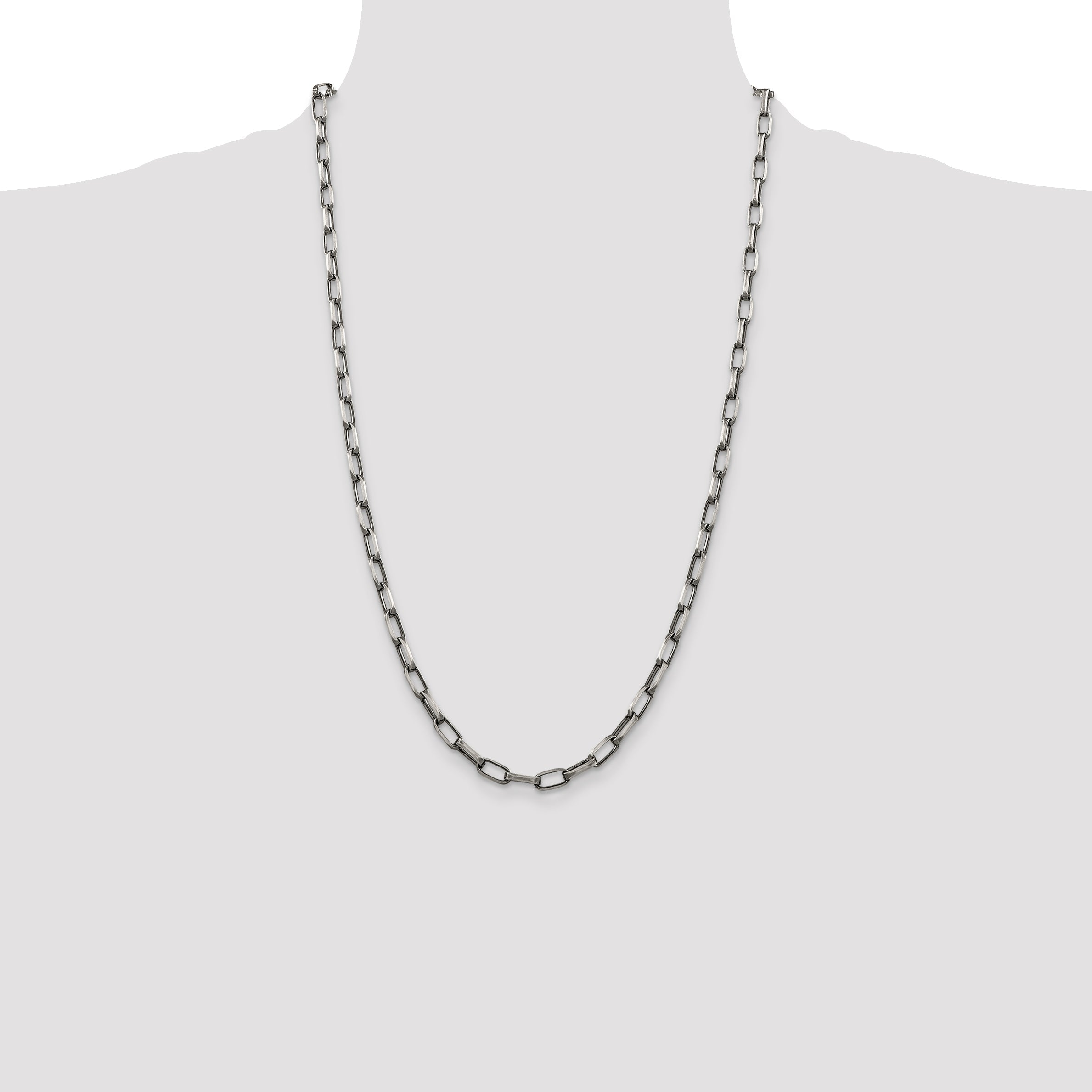 26 Inch Sterling Silver Antiqued 4.8mm Elongated Open Link Chain Necklace