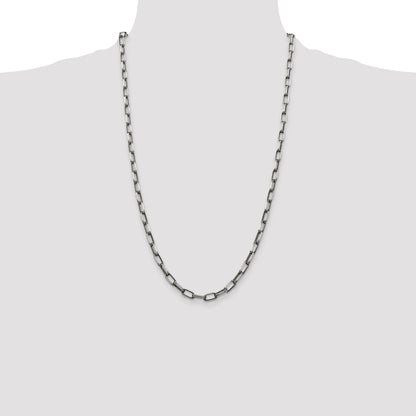 26 Inch Sterling Silver Antiqued 4.8mm Elongated Open Link Chain Necklace