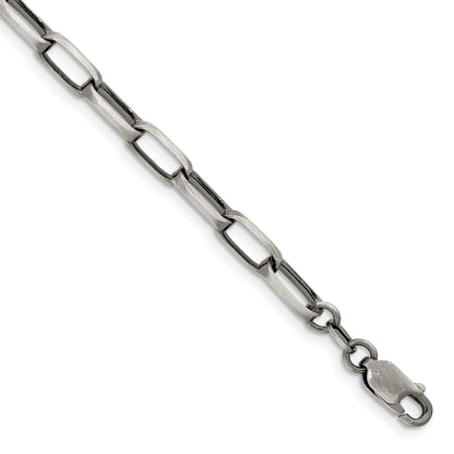 8.5 Inch Sterling Silver Antiqued 4.8mm Elongated Open Link Chain Bracelet