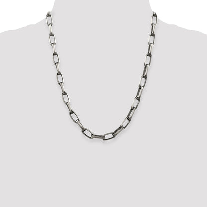 22 Inch Sterling Silver Antiqued 8mm Elongated Open Link Chain Necklace