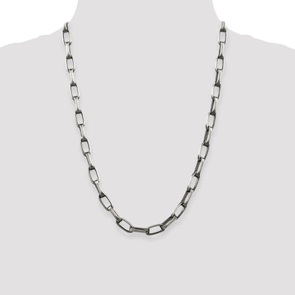 24 Inch Sterling Silver Antiqued 8mm Elongated Open Link Chain Necklace