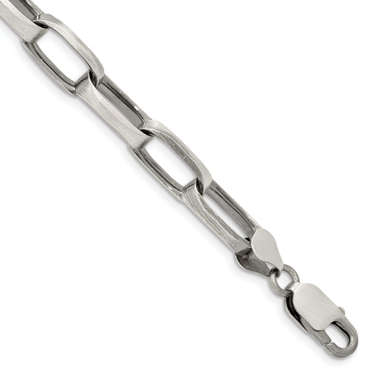 8.5 Inch Sterling Silver Antiqued 8mm Elongated Open Link Chain Bracelet