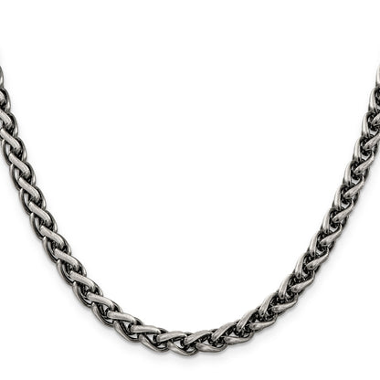 24 Inch Sterling Silver Antiqued 6mm Round Spiga Chain Necklace