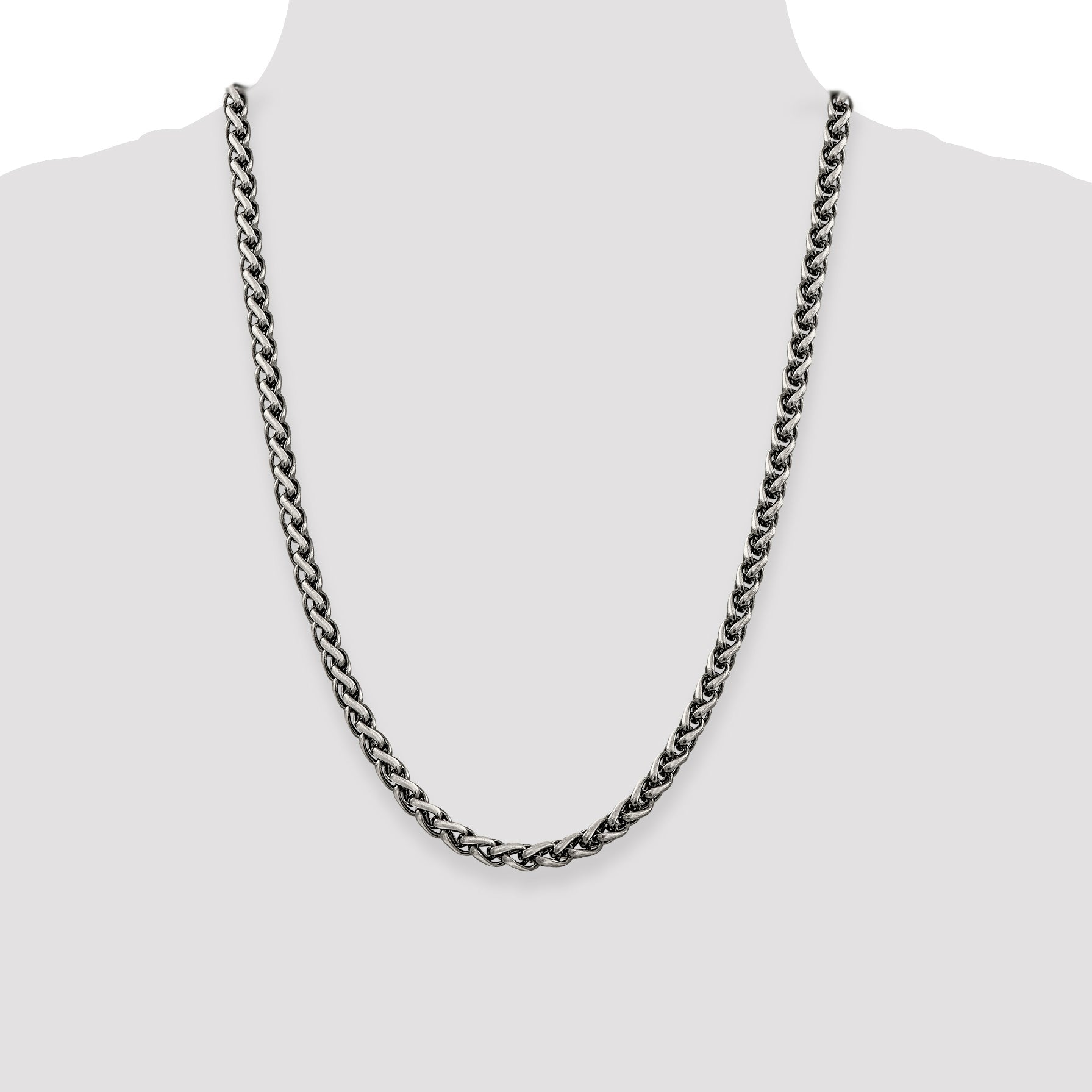 24 Inch Sterling Silver Antiqued 6mm Round Spiga Chain Necklace