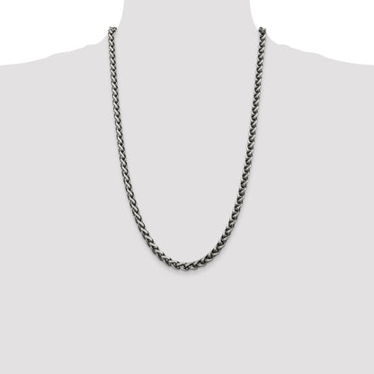 26 Inch Sterling Silver Antiqued 6mm Round Spiga Chain Necklace