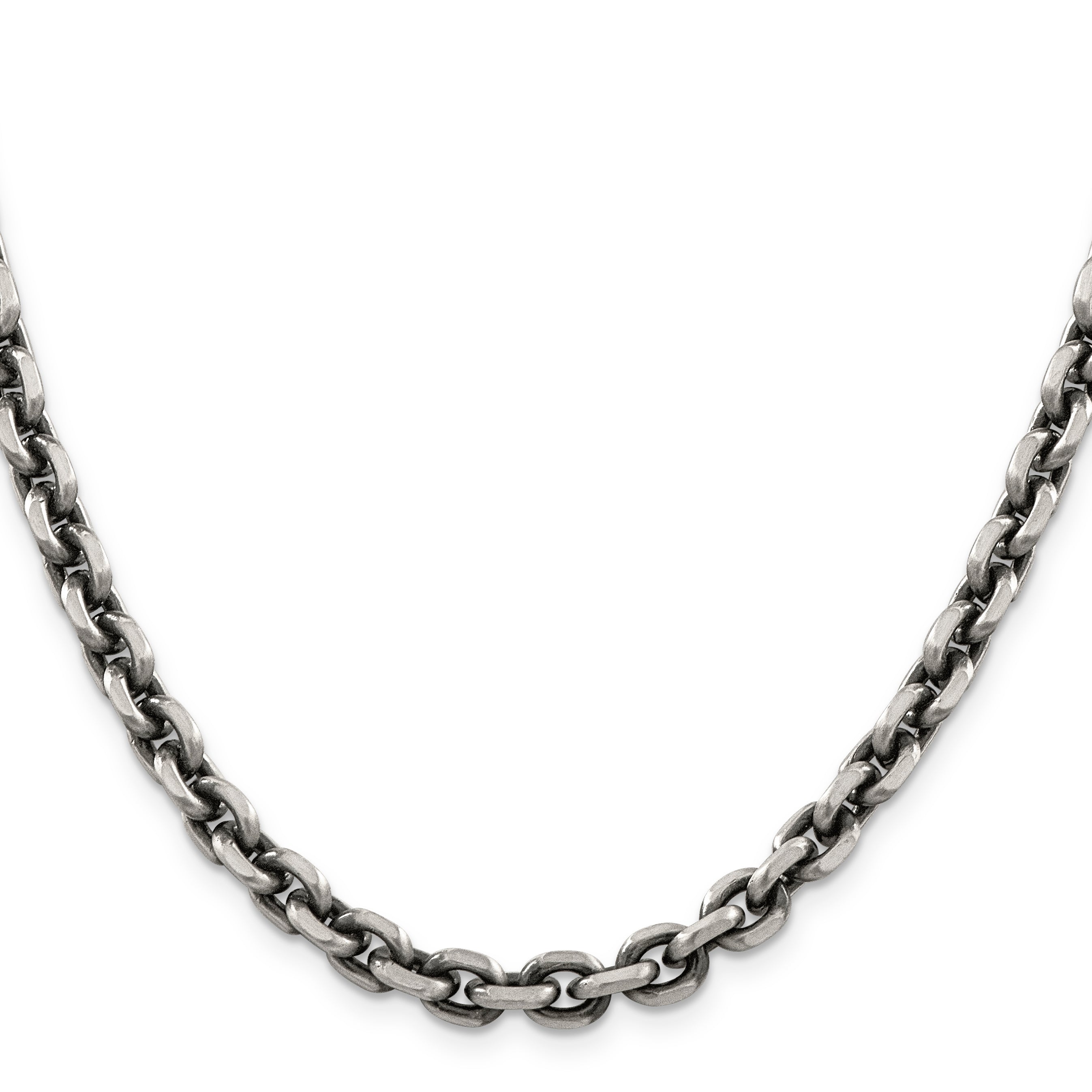 26 Inch Sterling Silver Antiqued 7.0mm D/C Elongated Open Link Chain Necklace