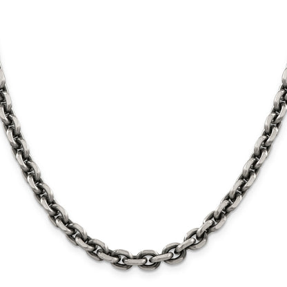 26 Inch Sterling Silver Antiqued 7.0mm D/C Elongated Open Link Chain Necklace