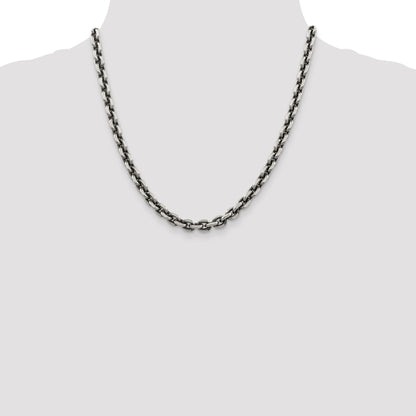 20 Inch Sterling Silver Antiqued 7.0mm D/C Elongated Open Link Chain Necklace