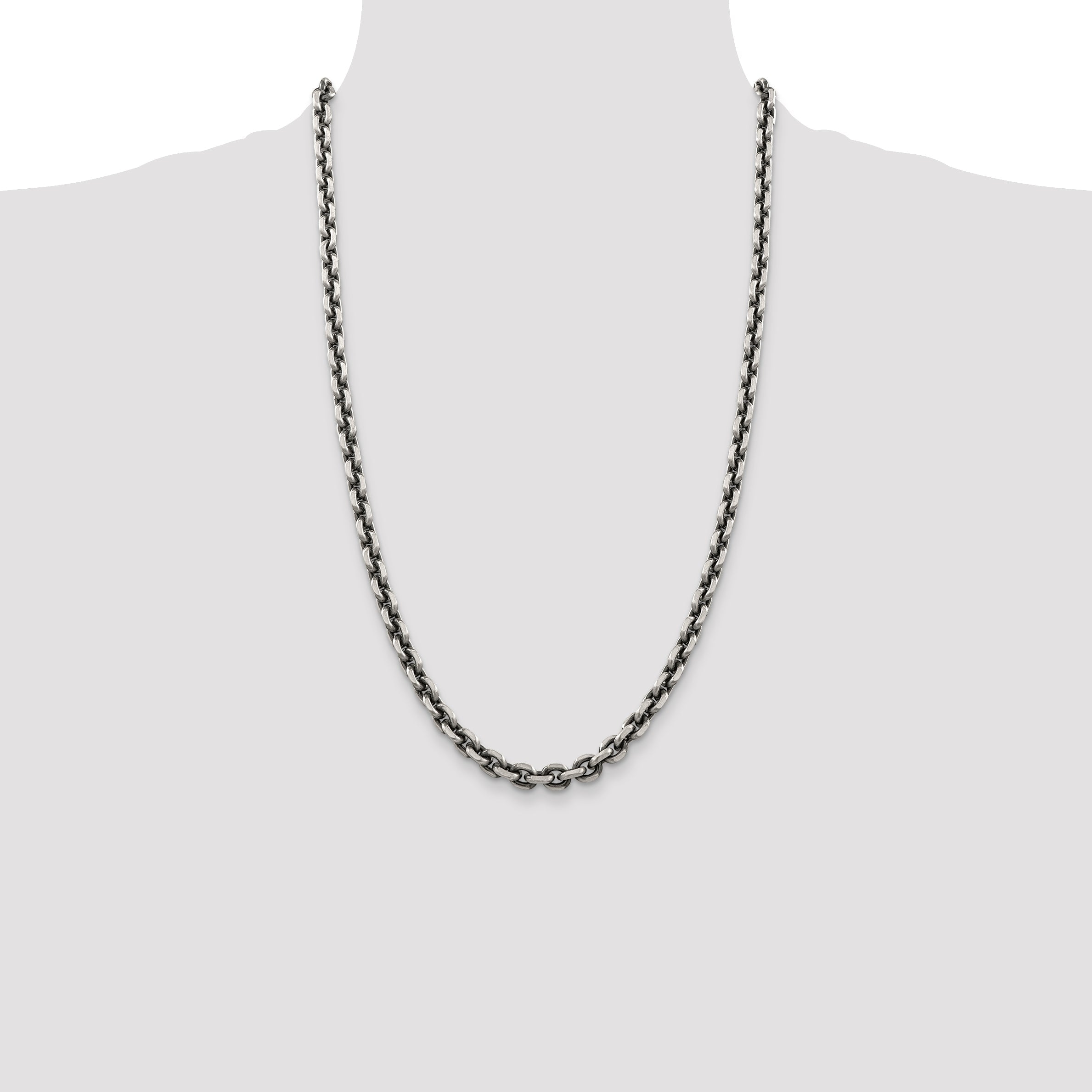 26 Inch Sterling Silver Antiqued 7.0mm D/C Elongated Open Link Chain Necklace