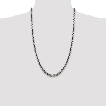 26 Inch Sterling Silver Antiqued 7.0mm D/C Elongated Open Link Chain Necklace