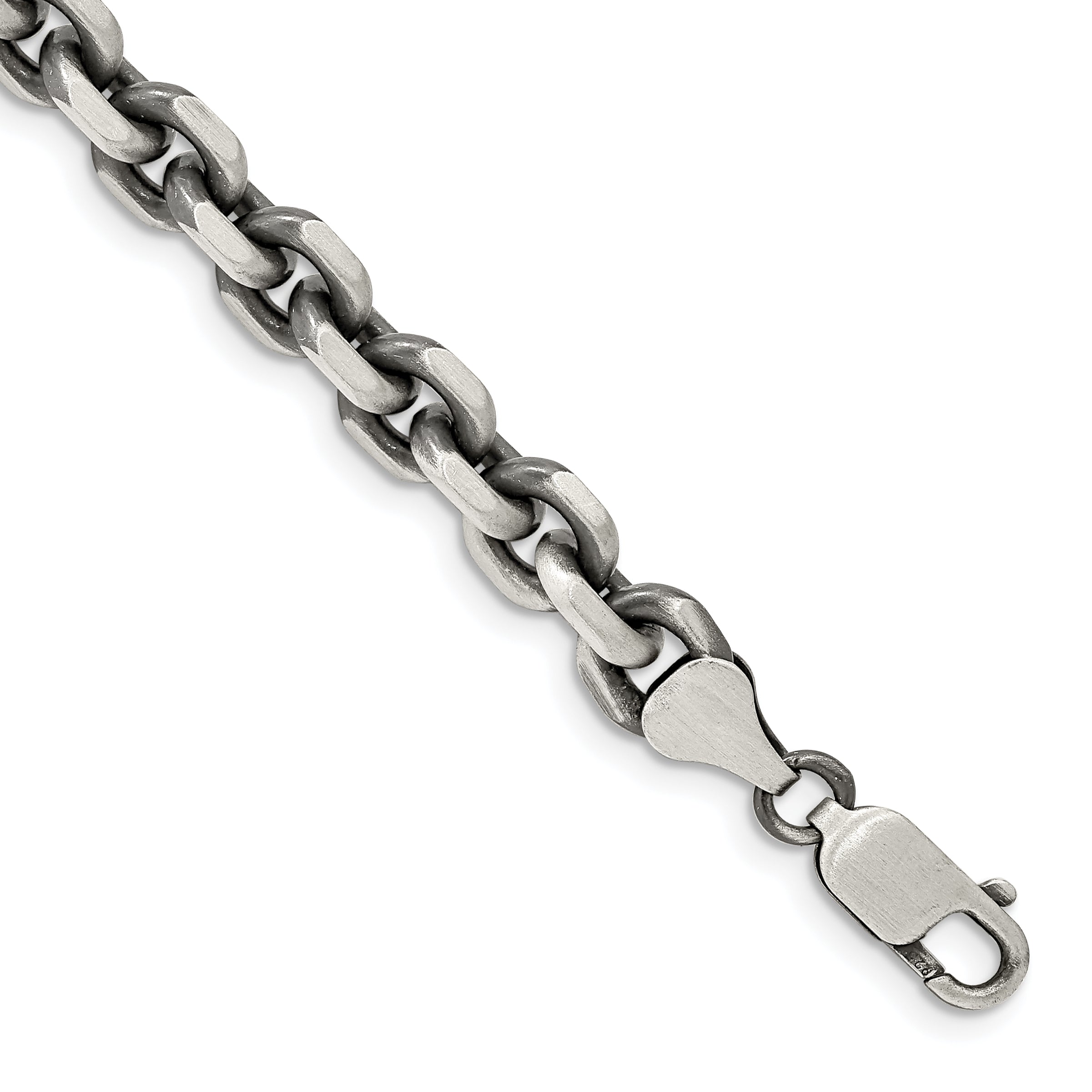 8.5 Inch Sterling Silver Antiqued 7.0mm D/C Elongated Open Link Chain Bracelet