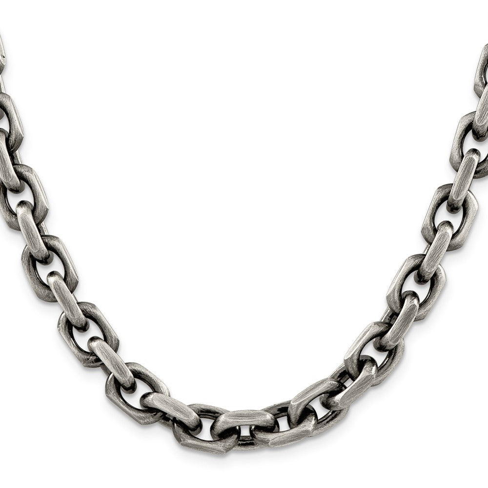 20 Inch Sterling Silver Antiqued 8.6mm D/C Elongated Open Link Chain Necklace