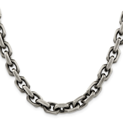 24 Inch Sterling Silver Antiqued 8.6mm D/C Elongated Open Link Chain Necklace