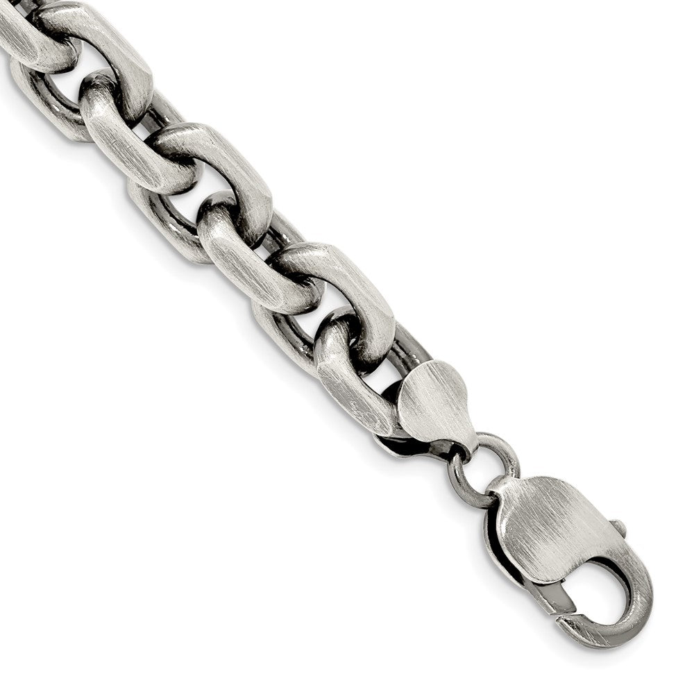 8.5 Inch Sterling Silver Antiqued 8.6mm D/C Elongated Open Link Chain Bracelet