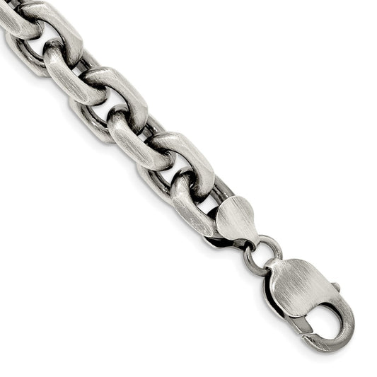 8.5 Inch Sterling Silver Antiqued 8.6mm D/C Elongated Open Link Chain Bracelet