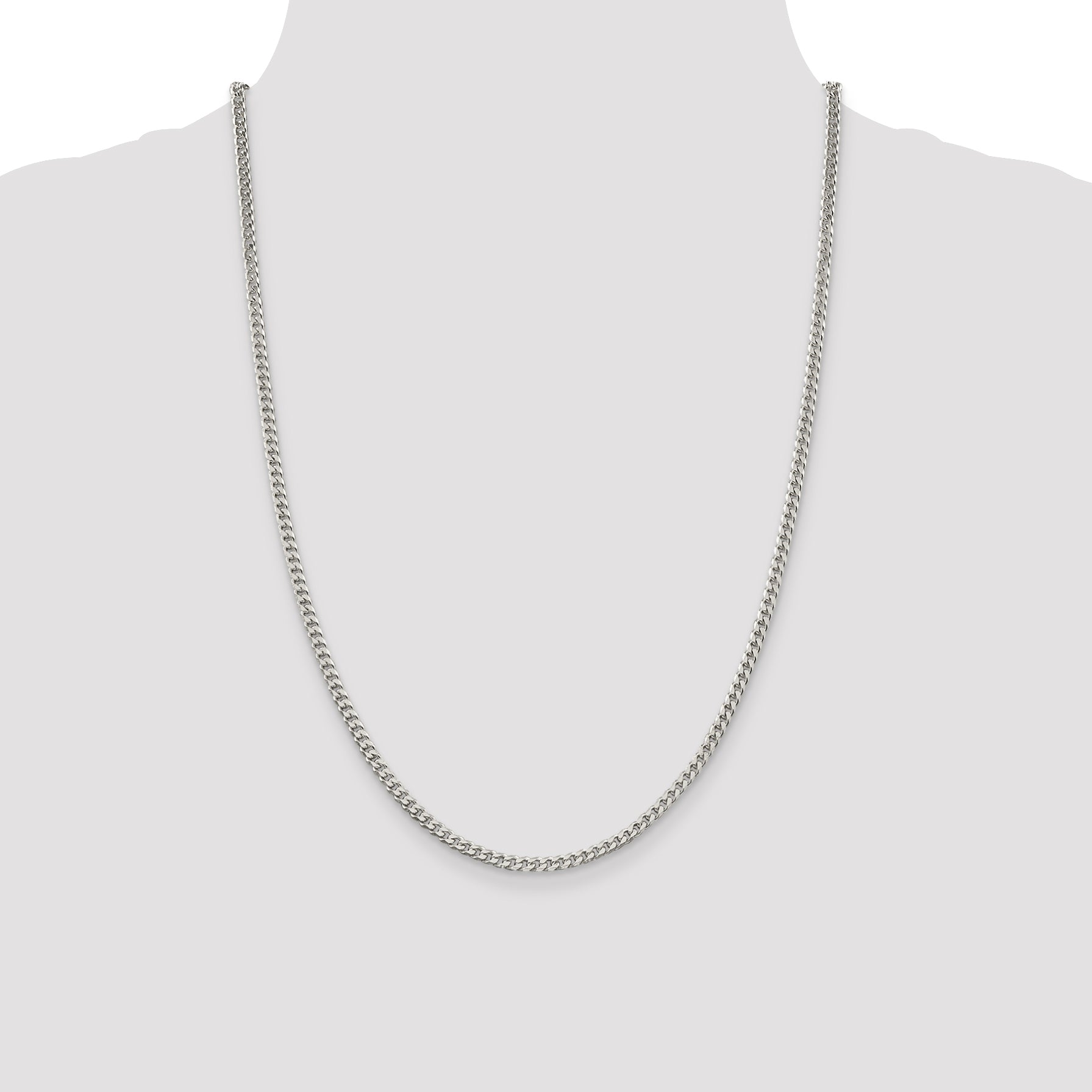 24 Inch Sterling Silver Polished 3.15mm Curb Chain Necklace