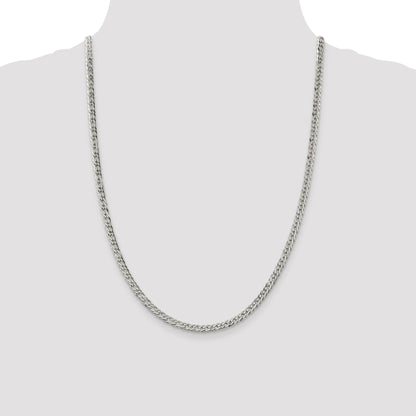24 Inch Sterling Silver 4.25mm 6 Side D/C Flat Double Curb Chain Necklace