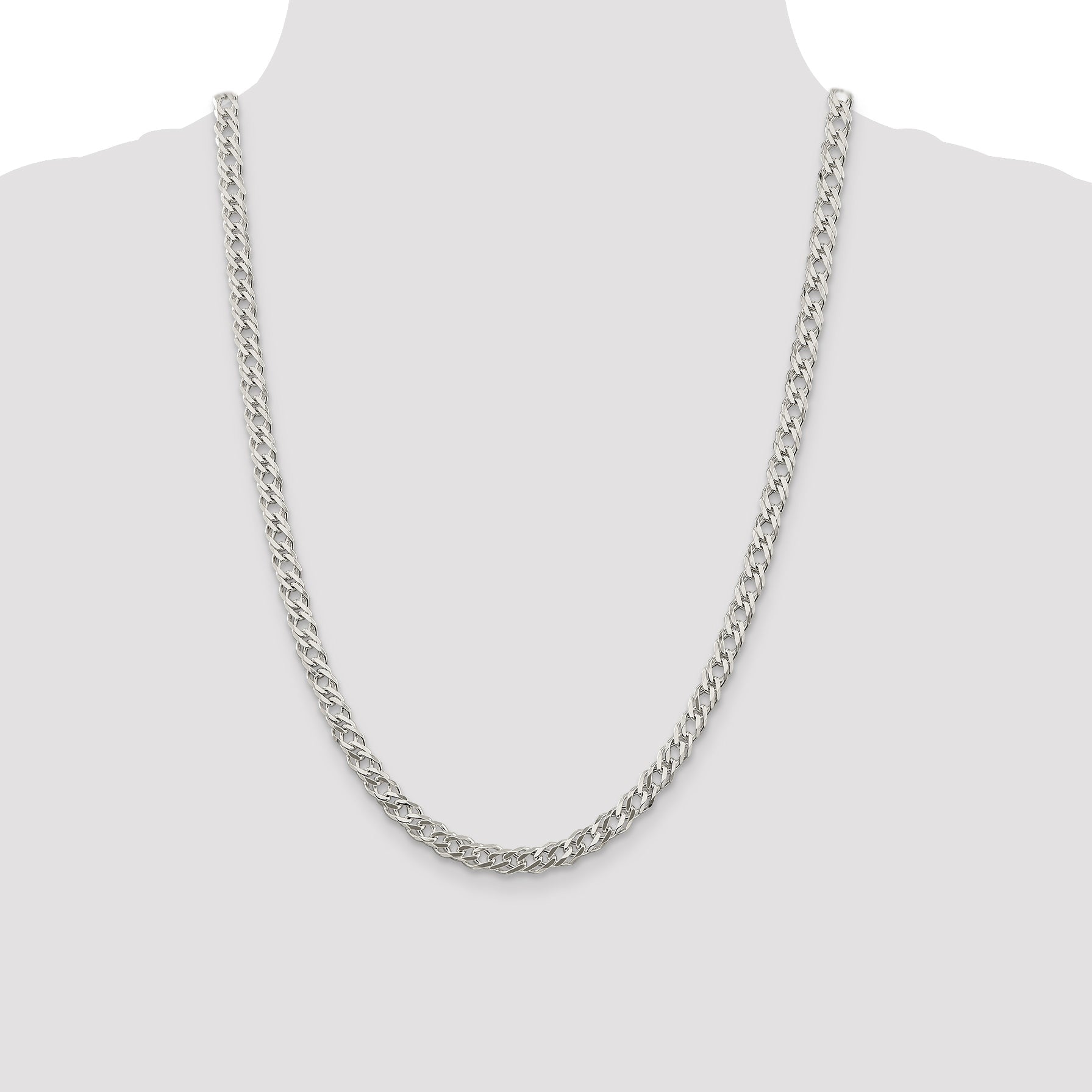 24 Inch Sterling Silver 5.65mm 6 Side D/C Flat Double Curb Chain Necklace