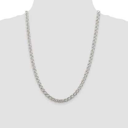 24 Inch Sterling Silver 5.65mm 6 Side D/C Flat Double Curb Chain Necklace