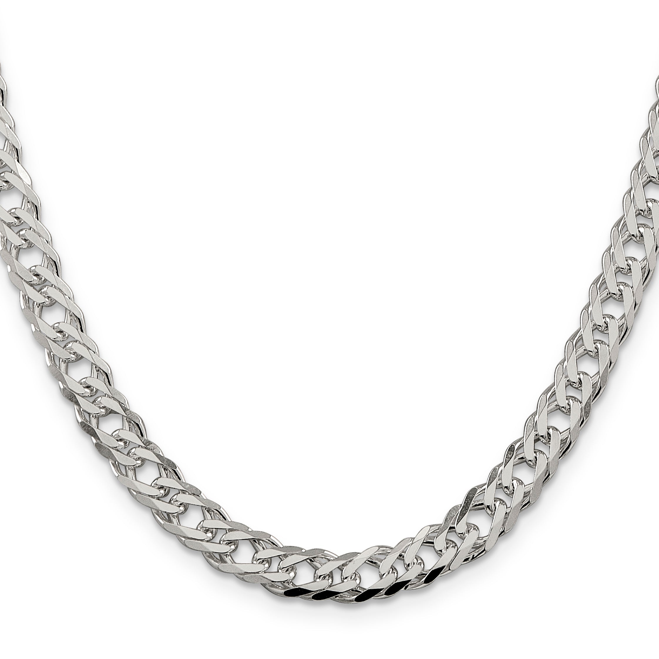 24 Inch Sterling Silver 6.25mm 6 Side D/C Flat Double Curb Chain Necklace