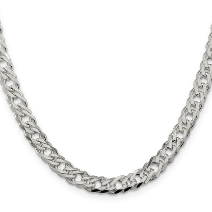 20 Inch Sterling Silver 6.25mm 6 Side D/C Flat Double Curb Chain Necklace