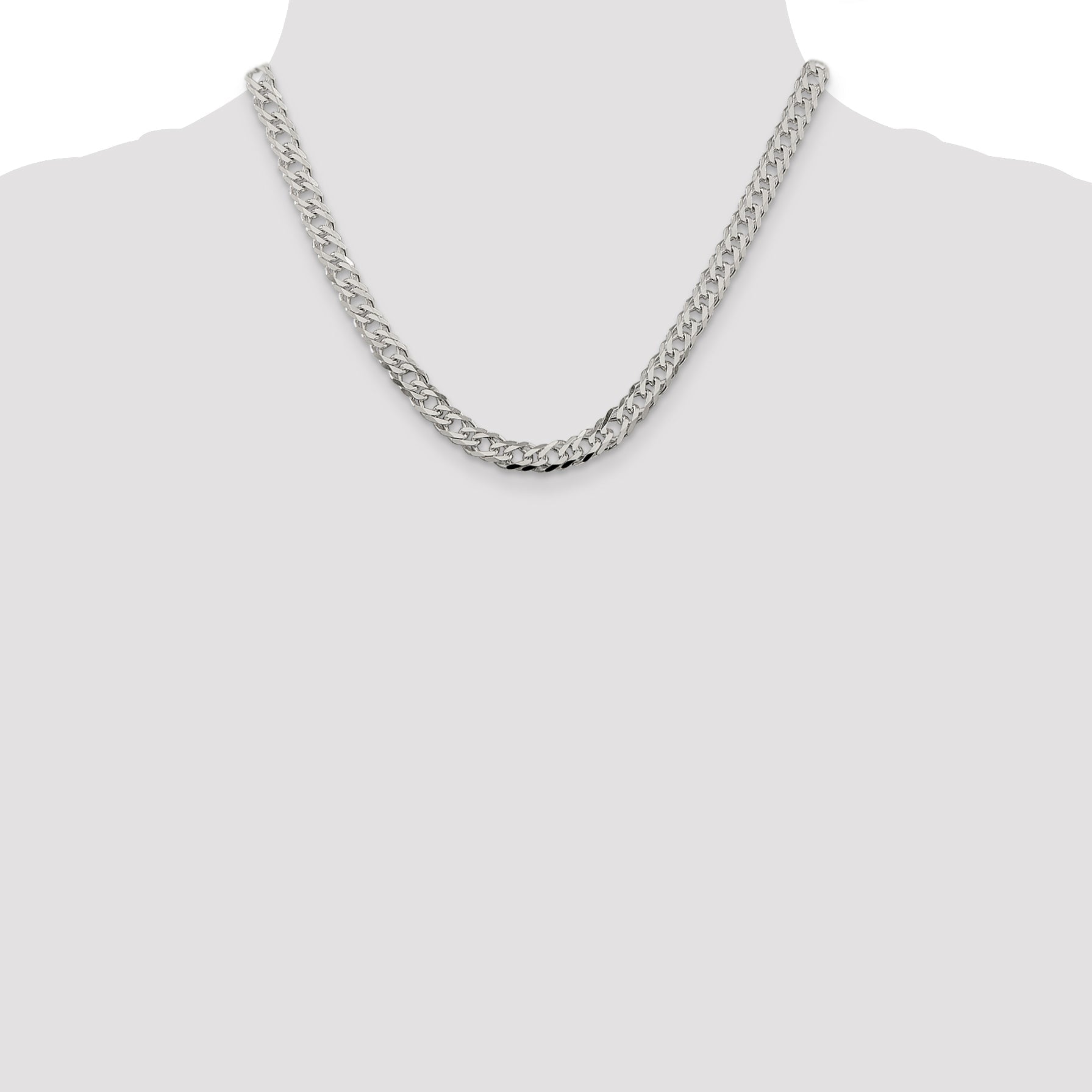 18 Inch Sterling Silver 6.25mm 6 Side D/C Flat Double Curb Chain Necklace