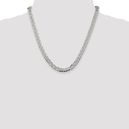 20 Inch Sterling Silver 6.25mm 6 Side D/C Flat Double Curb Chain Necklace
