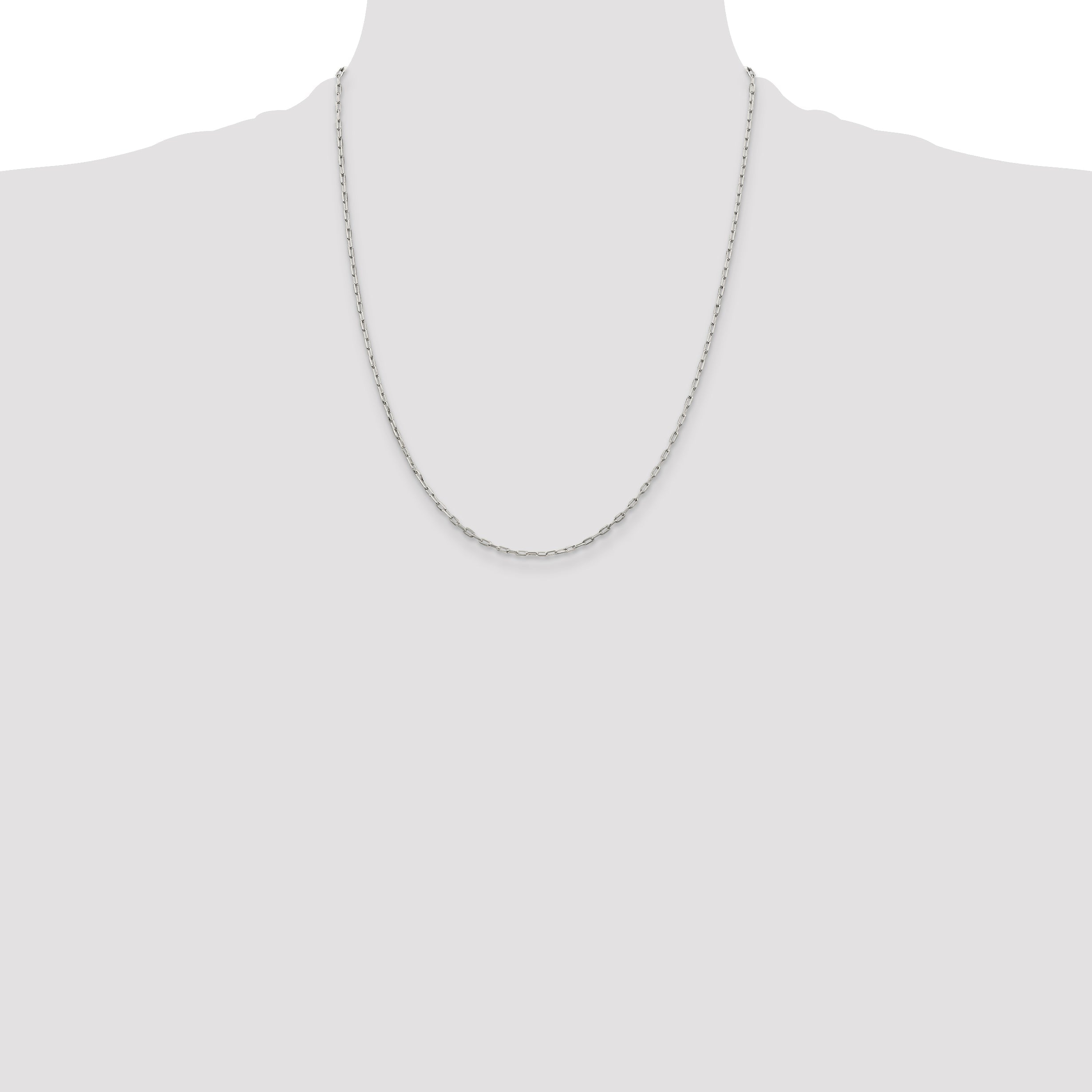 22 Inch Sterling Silver 1.75mm Elongated Open Link Chain Necklace