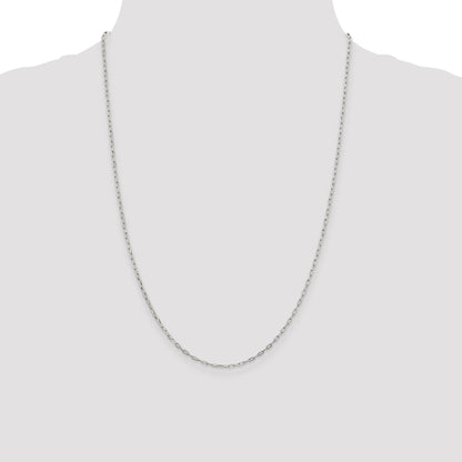24 Inch Sterling Silver 1.75mm Elongated Open Link Chain Necklace