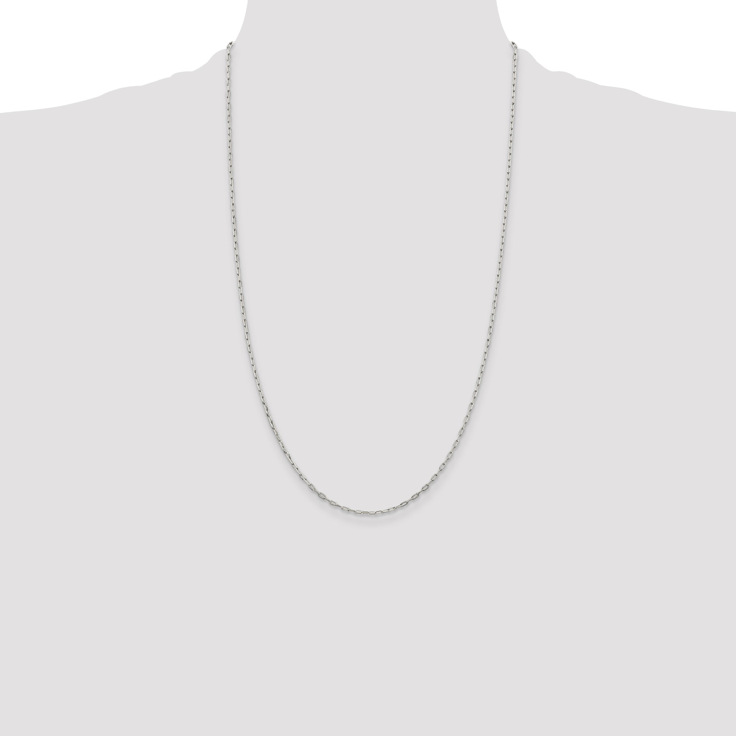 26 Inch Sterling Silver 1.75mm Elongated Open Link Chain Necklace