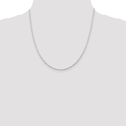 20 Inch Sterling Silver 2mm Elongated Open Link Chain Necklace