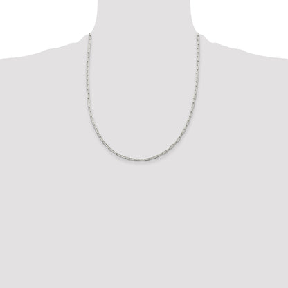 22 Inch Sterling Silver 2mm Elongated Open Link Chain Necklace